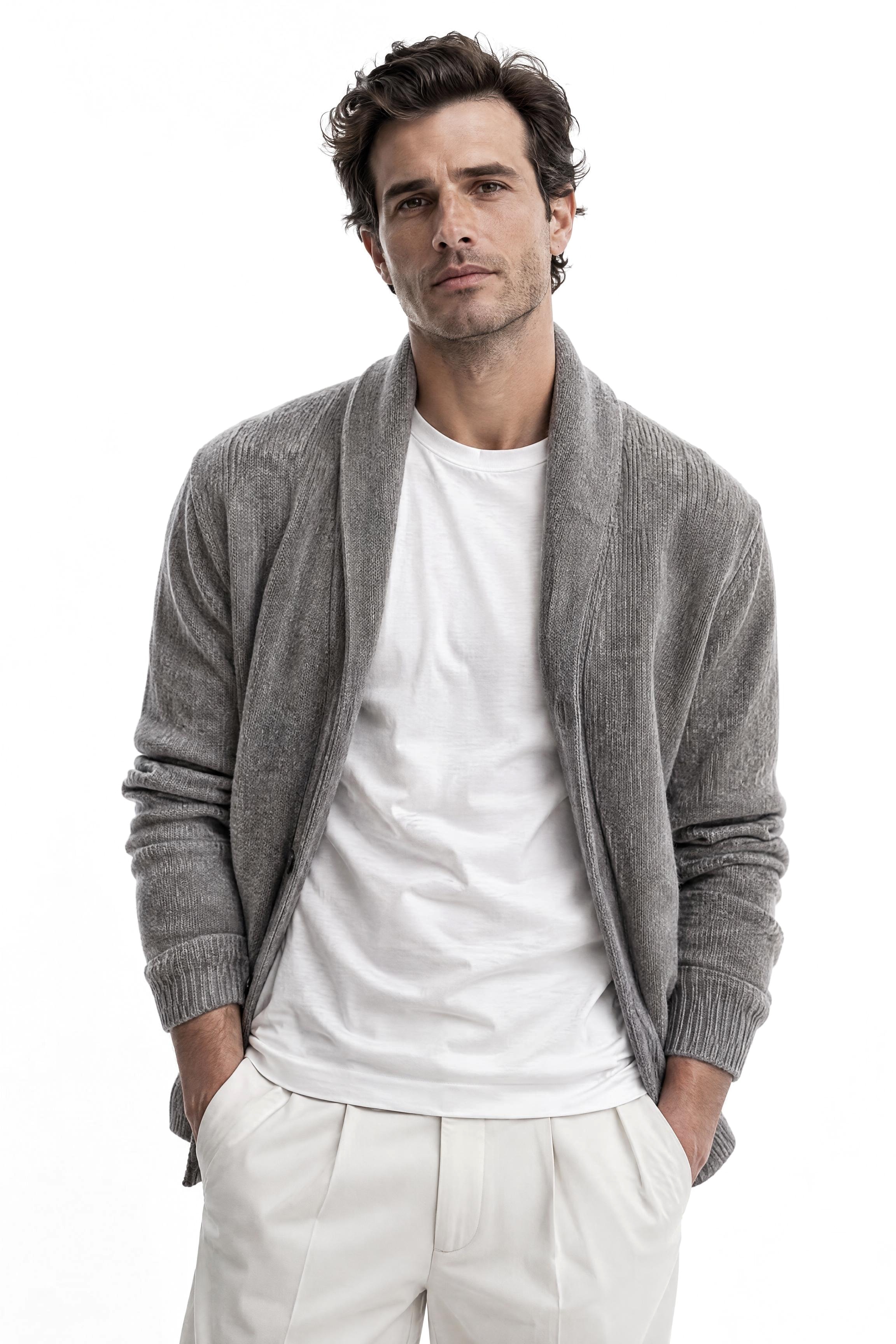 Shawl Collar Cardigan — Natural Grey