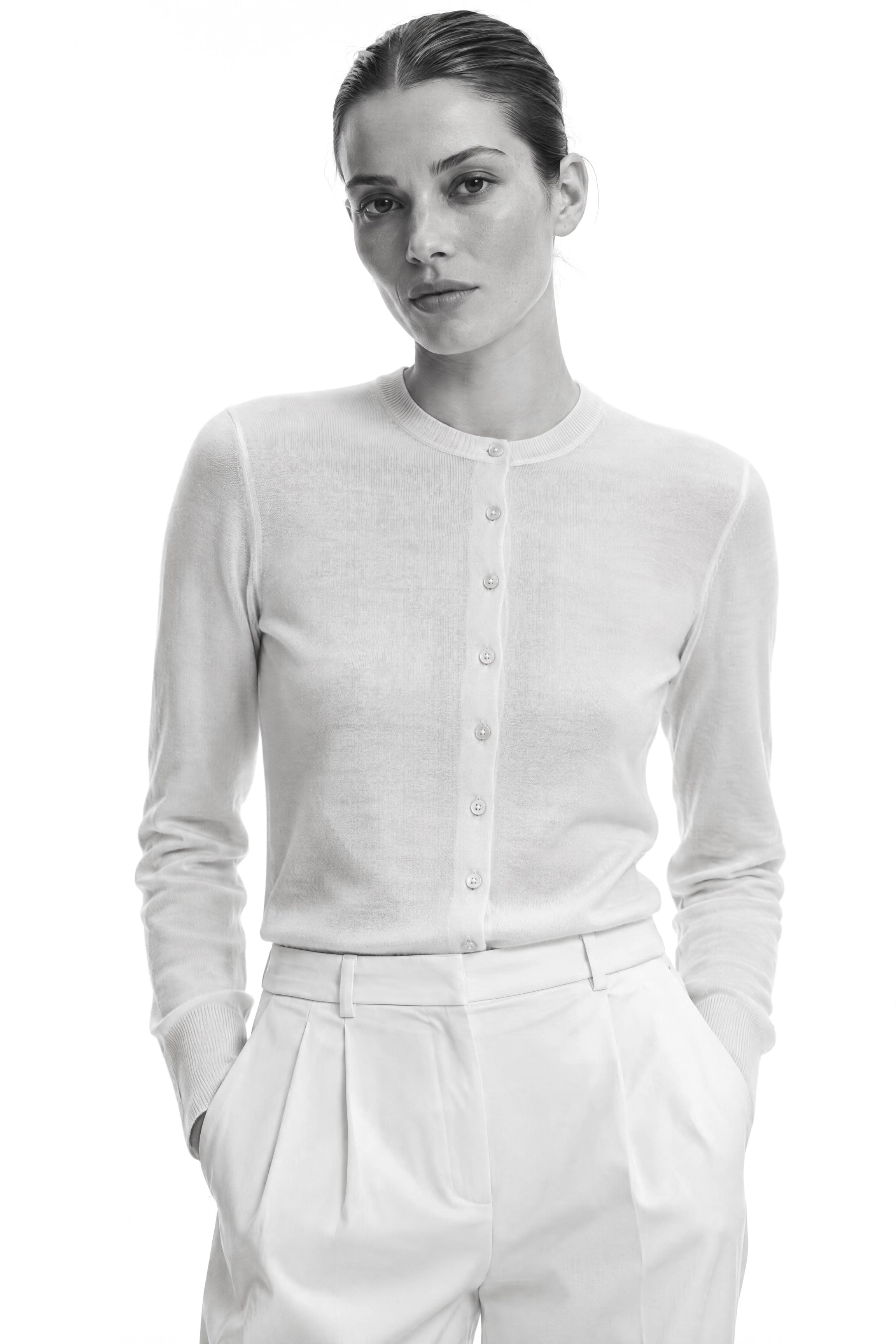Silk Cardigan Knit — Pearl